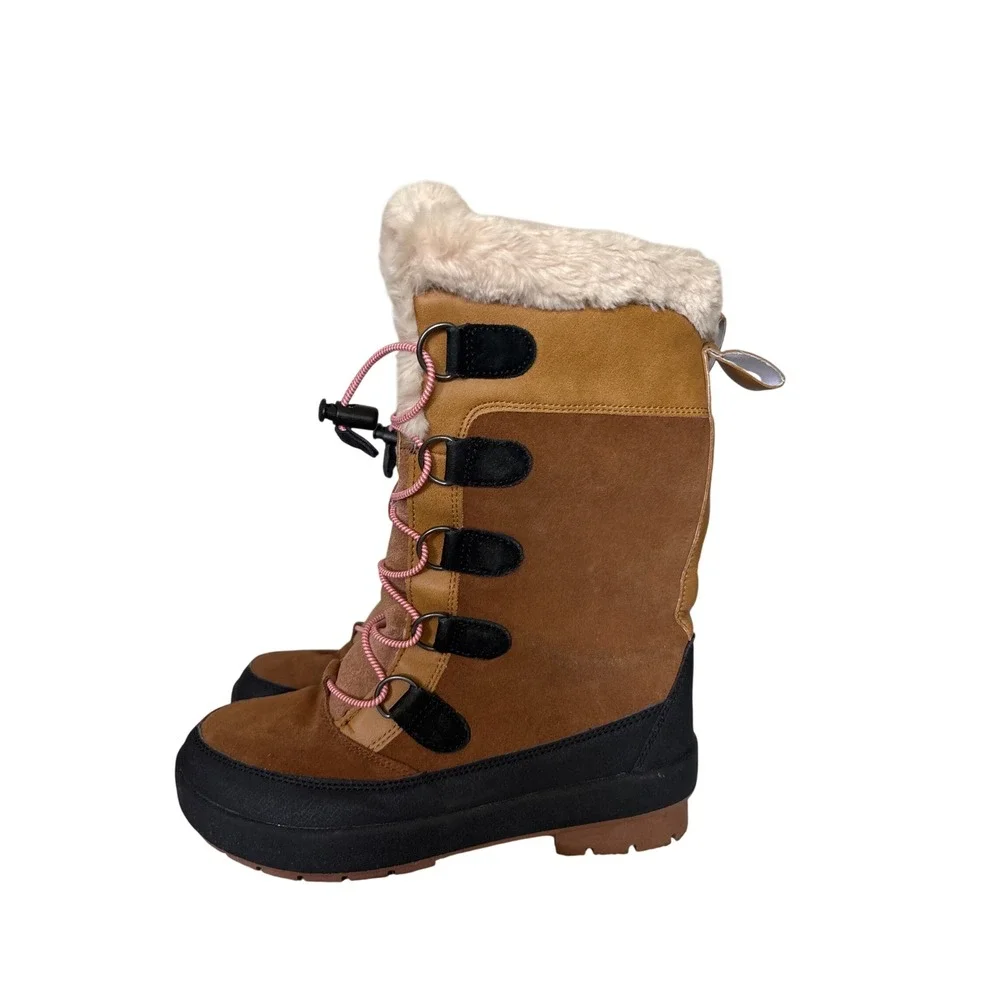 Snow Boots Girls 4 Brown Faux Fur Insulated Winter Laced